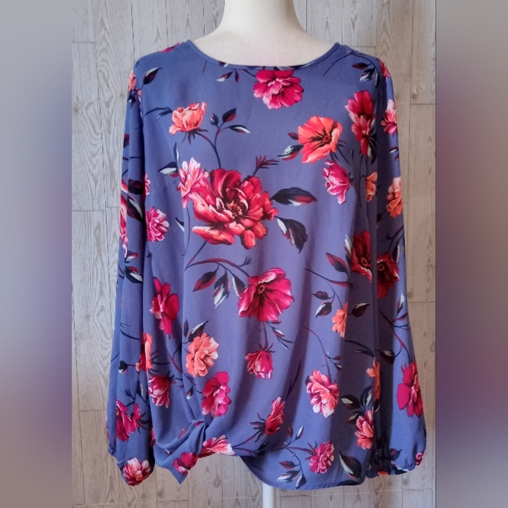 Apt 9 Floral Front Tuck Blouse Women's Size L